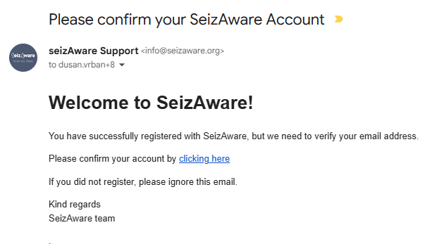SeizAware email activation layout example
