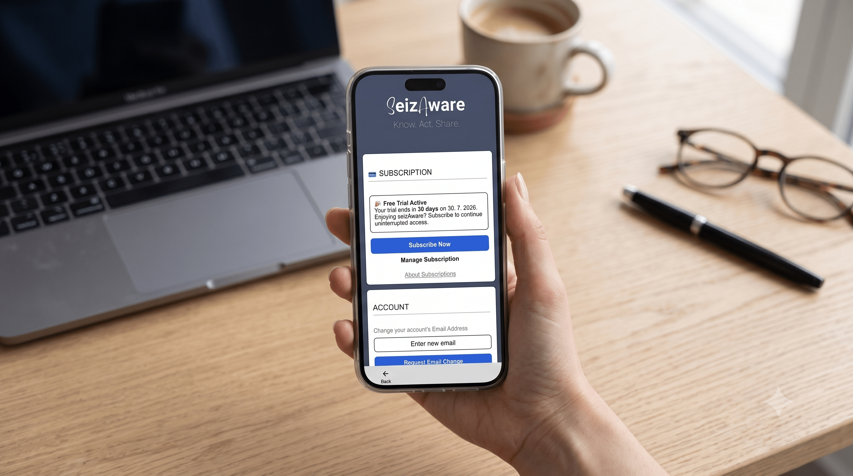 Mockup of person holding a mobile phone - Subscription segment in settings