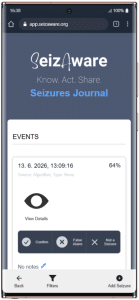 Journal view mockup of SeizAware app